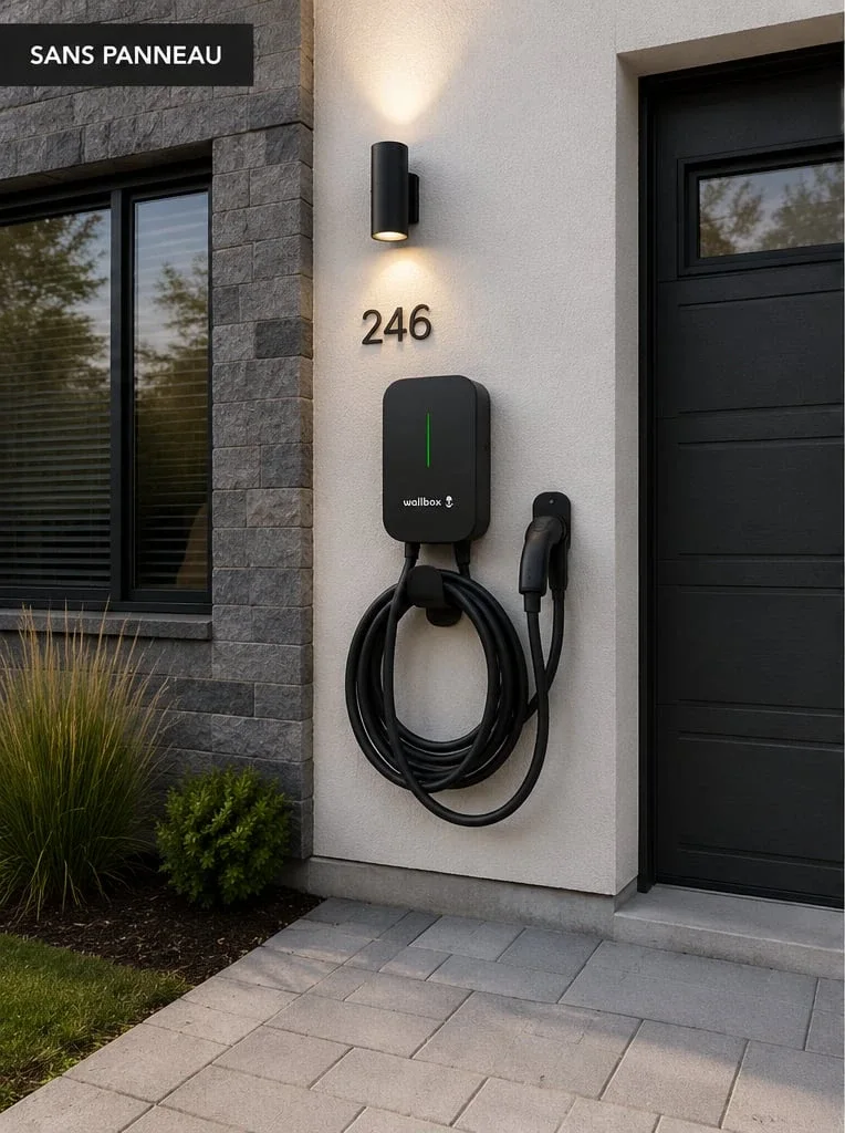 Borne de recharge murale visible avec son câble